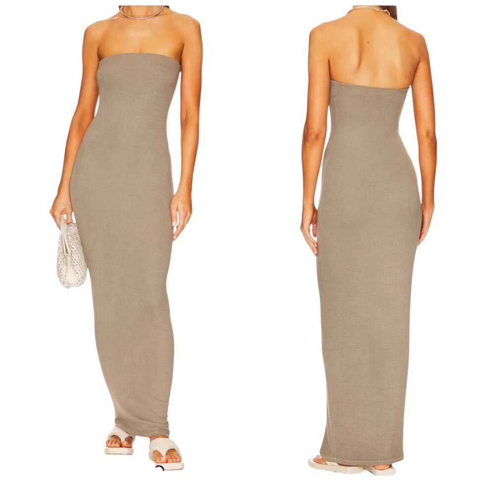 Enza Costa Strapless Maxi Dress Olive Oil Built-In Bra L